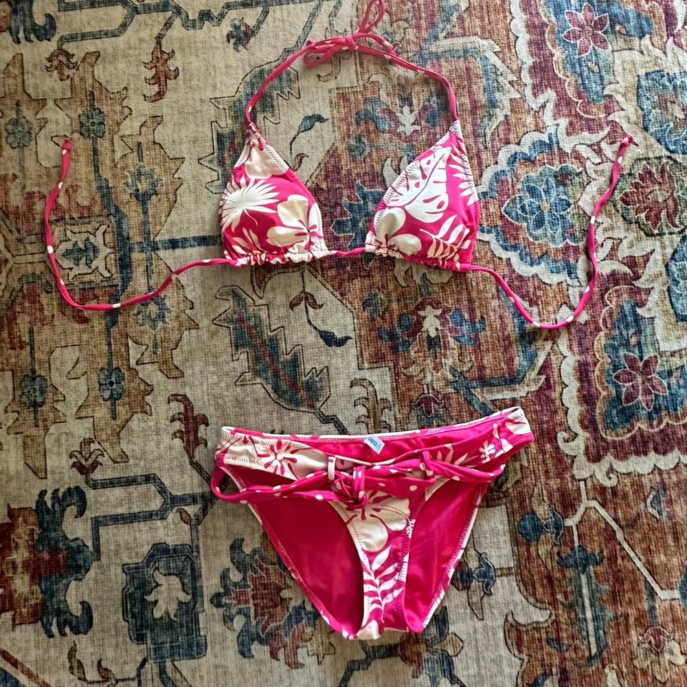 Pink and white bikini set
